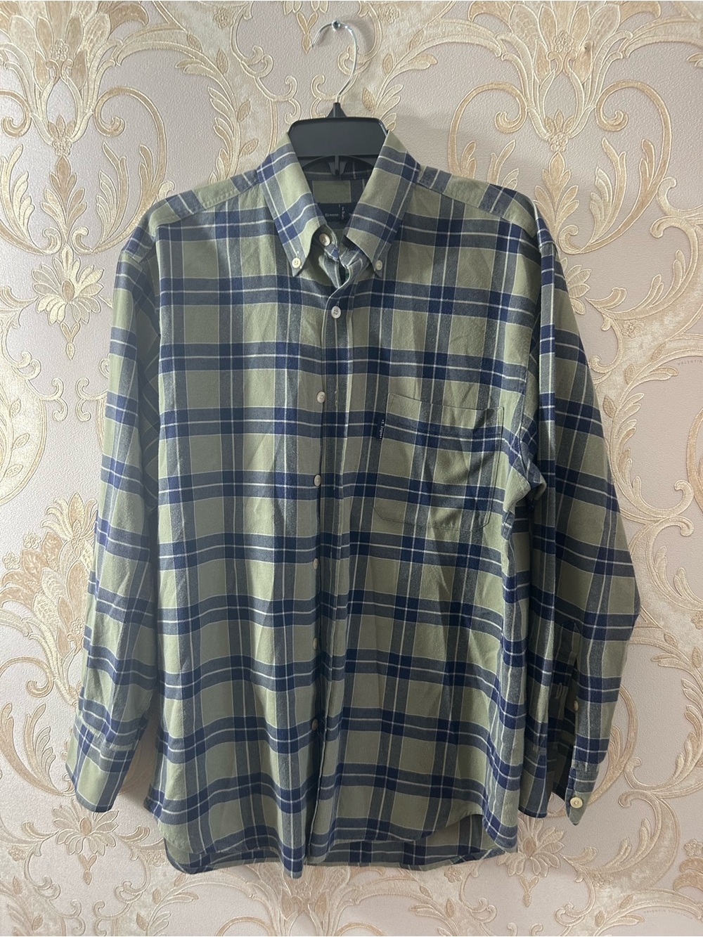 Ermenegildo Zegna olive navy plaid button-up flannel longsleeve shirt #preppy